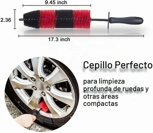 Vista 3 de Cepillo de limpieza de ruedas y llantas, cerdas largas y suaves, cepillo para detalles de llantas, multiuso para limpiar ruedas, llantas, puntas