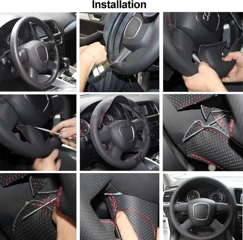 Vista 6 de Hand-Stitched Black Leather Car Steering Wheel Cover, for Kia Ceed Cee'd 2012-2017 for Cerato 2013-2017 DIY Breathable Steering Wheel Covers
