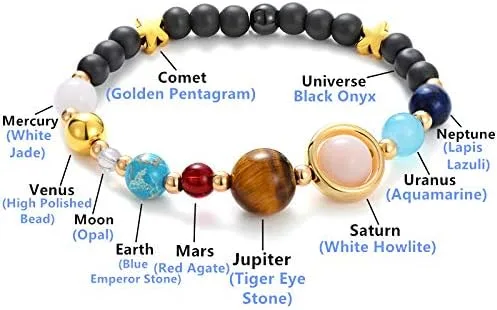 Vista 3 de CULOVITY Pulsera del sistema solar, piedras preciosas, astronomía, galaxia, los nueve planetas, guardián, pulseras de joyería para mujeres y hombres