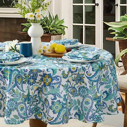 Vista 10 de Newbridge Juego de 8 servilletas de tela, diseño de cachemira azul mediterráneo, resistentes al agua y a las manchas para interiores y exteriores
