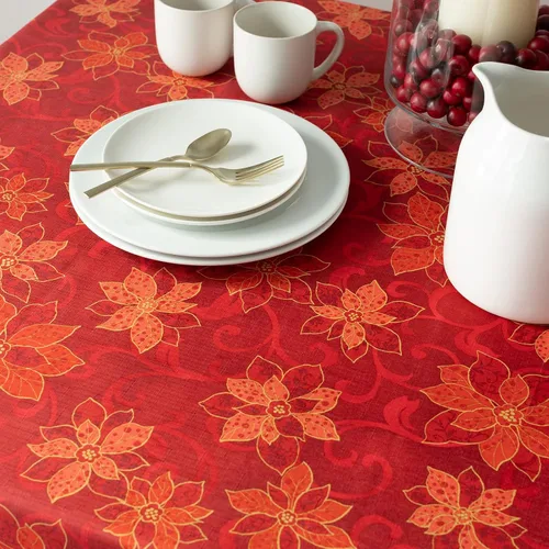Vista 4 de Benson Mills Mantel rectangular de tela con estampado de volutas de Pascua para invierno, vacaciones y Navidad (60 x 120 pulgadas, rectangular, rojo)