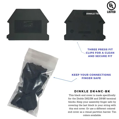 Vista 2 de Dinkle DK4NC-BK - Cubierta de extremo para bloque de terminales de riel DIN para DK2.5N-BK DK4N-BK, color negro, paquete de 25