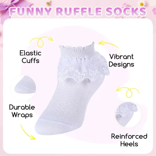 Vista 16 de sockfun Calcetines con volantes para bebé, calcetines de encaje con volantes para niños pequeños y niñas
