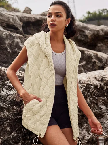 Vista 3 de SENSERISE - Chaleco acolchado extragrande para mujer, con cremallera, capucha, chaqueta acolchada sin mangas, abrigo de invierno con bolsillos