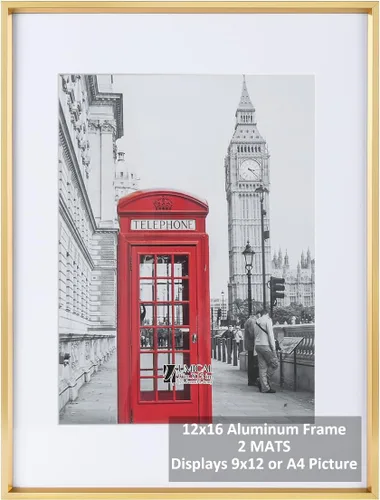 Vista 10 de Marco de fotos de aluminio dorado con 2 aperturas de 5 x 7 2 tapetes incluidos, plexiglás HD, se adapta a fotos de 5 x 7 o 4 x 6, soporte de mesa