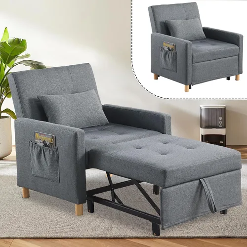Vista 9 de Sofá cama convertible 3 en 1, silla convertible multifuncional, tela de peluche suave para sala de estar, apartamento, oficina Negro&blanco