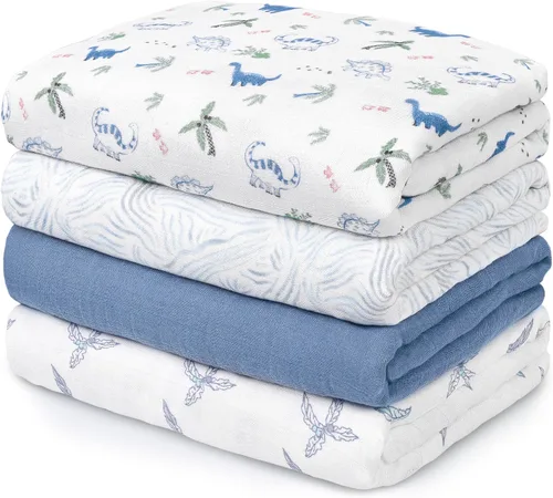 Vista 14 de Gllquen Baby Mantas Envolventes de Muselina Paquete de 4 Mantas Receptoras Transpirables (35" x 40") Mantas Suaves para Bebés para Niñas y Niños