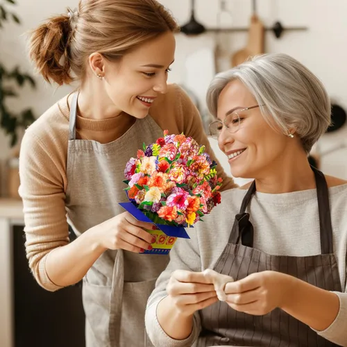 Vista 3 de Tarjeta de ramo de flores de clavel emergente, tarjetas de felicitación 3D, tarjeta de felicitación para Navidad, felicitaciones, incluye sobre