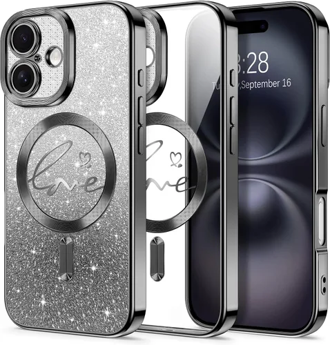 Vista 61 de Hython Funda para iPhone Air con purpurina, compatible con MagSafe Love Heart fundas magnéticas transparentes para teléfono para mujeres y niñas