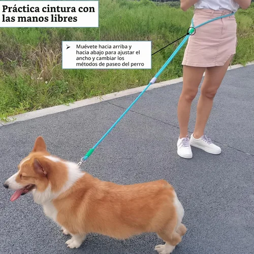 Vista 6 de Correa de perro manos libres, cintura elástica ajustable y correa cruzada con mango cómodo, cuerda de nailon resistente para perros pequeños a Negro