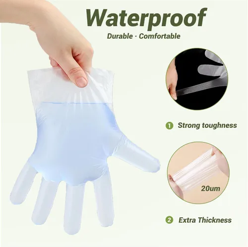 Vista 2 de Guantes desechables compostables de compost Guantes grandes de comida para limpiar cocinar, lavar platos, certificado BPI, 100 unidades, color blanco