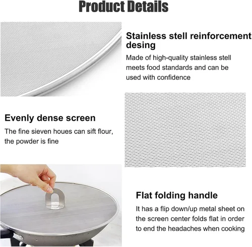Vista 4 de Pantalla contra salpicaduras para cocinar, protector de salpicaduras de grasa de acero inoxidable para sartén, sin desorden de aceite de cocina, sin