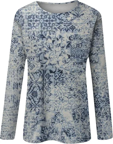 Vista 3 de GONEBIN Ropa para mujer, camisas de manga larga para mujer, lindas camisetas gráficas estampadas, blusas casuales de talla grande, camisetas básicas