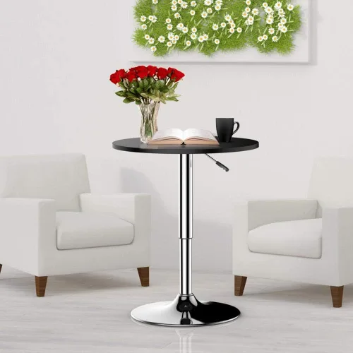 Vista 2 de Yaheetech Mesa de bar con parte superior de MDF color negro y base de patas color plateado, ajustable, capacidad de 66 libras., Negro