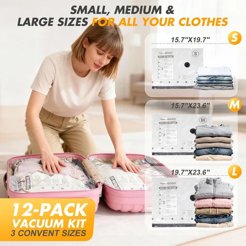 Vista 6 de Travel Vacuum Storage Bags with Pump, Carry-on Luggage Compression Bags + Portable Electric Pump, 80% Space Saver for Clothes, Vacuum Seal Bags for
