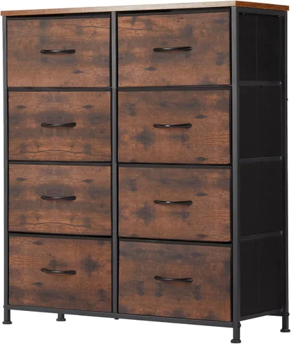 Vista 19 de Sweetcrispy Cómoda para dormitorio, cómoda de tela con 8 cajones, cómoda para armario, sala de estar, marco de acero resistente, parte superior