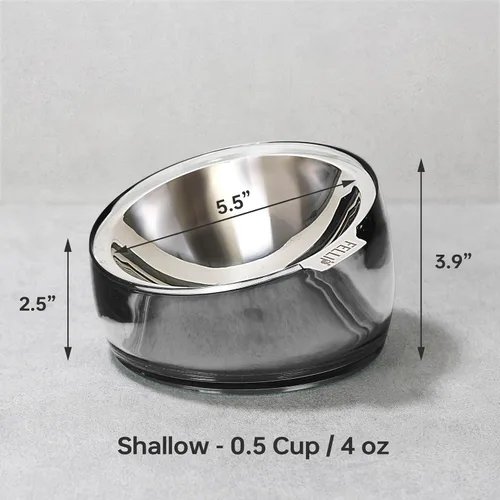 Vista 3 de Felli Pet Cuenco para Comida de Gato Oblik Fatiga de Bigotes Plato Elevado de Acero Inoxidable Poco Profundo, Diseño Apto para Mascotas Comedero