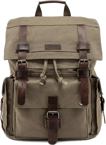 Vista 8 de Mochila Kattee de lona para hombre Mezcla duradera de cuero y lona. Espacioso para portátiles de 17 pulgadas. Ideal para la escuela, el trabajo
