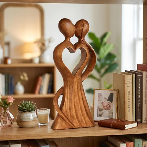 Vista 6 de G6 Collection Estatua de escultura abstracta de madera de 12 pulgadas hecha a mano – Love of My Life – Arte de regalo decorativo para decoración