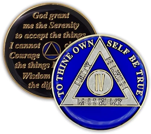 Vista 9 de Moneda de sobriedad de 4 años Ficha de aniversario de recuperación de chip AA Triplate (negro) Alcoholics Anonymous 24k Gold Plated Heavy