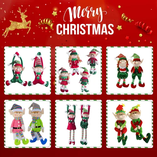 Vista 7 de Wewill adorables muñecos elfos de Navidad flexibles para decoraciones festivas en el hogar, fiestas, personajes de felpa