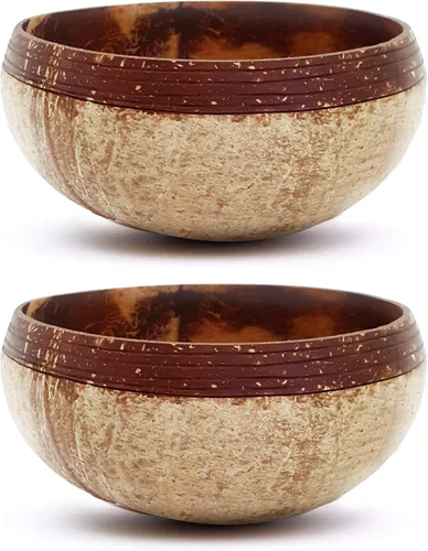 Vista 2 de Rainforest Bowls Juego de 2 cuencos de coco Jumbo Horizons, 2 cucharas de madera y 2 popotes de bambú reutilizables, 100% naturales, tallados a mano