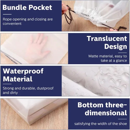 Vista 4 de 50 bolsas transparentes para zapatos de viaje, grandes bolsas transparentes con cordón, bolsa de almacenamiento de zapatos, bolsa organizadora