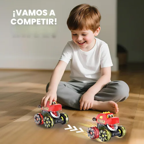 Vista 6 de Paquete de 3 juguetes de camión monstruo de dinosaurio con ruedas LED iluminadas para niños pequeños