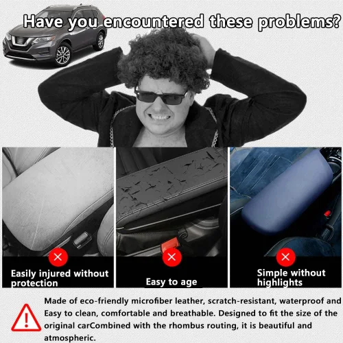 Vista 2 de Protector de funda para reposabrazos de automóvil, almohadilla de cuero para consola central para Nissan Rogue 2014-2020, protector de caja