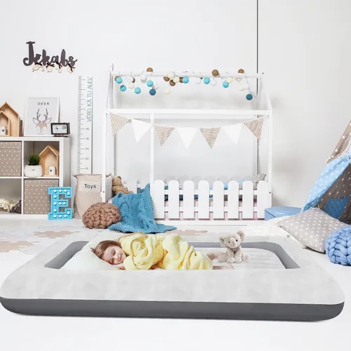 Vista 2 de Colchón de aire para niños: colchón de aire portátil rápido para niños, cama inflable portátil de viaje, superficie con felpa suave y cómoda, ideal
