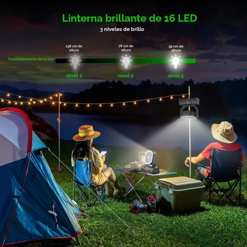 Vista 3 de Ventilador recargable de camping con linterna LED, 20,000 mAh, ventilador de escritorio auto-oscilante recargable con batería, control remoto