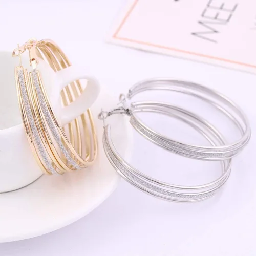 Vista 8 de Aretes para mujer, diseño de círculos redondos esmerilados multicapa, para fiestas, joyería de regalo, joyería de regalo