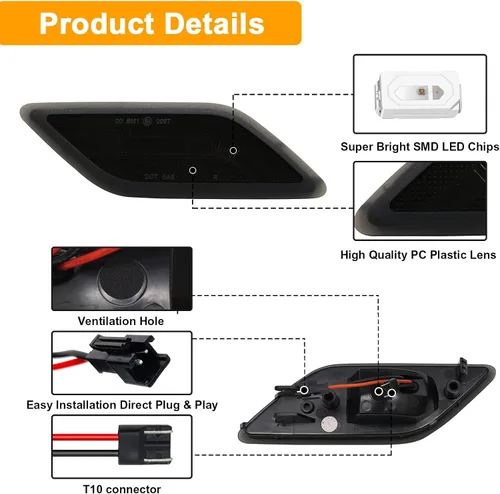 Vista 7 de Kit de luces de señal lateral LED compatible con E W212 Sedán y Wagon/para E350 Sedán y Wagon/para E550 Sedán/para E63 AMG Sedán y Wagon