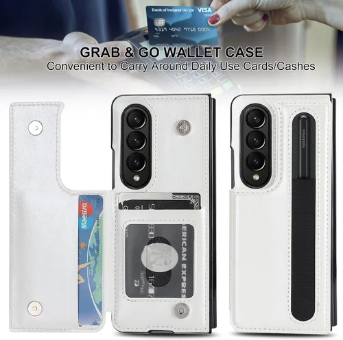 Vista 2 de Funda para Samsung Galaxy Z Fold 3 con soporte para bolígrafo S y tarjetero, protector de billetera resistente a prueba de golpes, funda de cuero