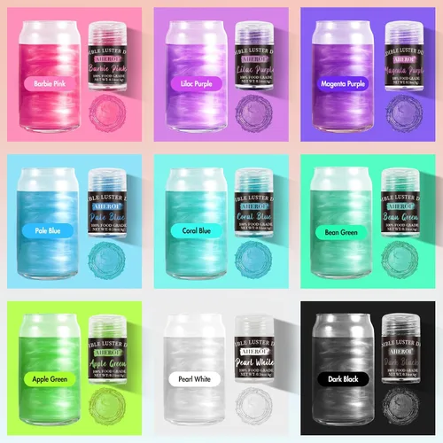 Vista 3 de Aheroi Set de purpurina comestible, 15 colores de polvo de lustre comestible, purpurina brillante para polvo de bebidas, purpurina para fondant