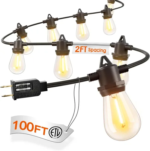 Vista 9 de addlon - Cadena de luces para exteriores de 50 pies con 16 LED Edison regulables, impermeables Shatterproof Energy-Saving Bulbs, Hanging for