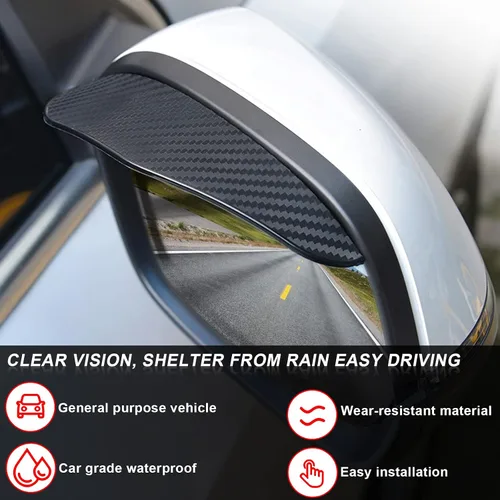 Vista 6 de 2 piezas de fibra de carbono para espejo lateral de automóvil, protector de cejas de lluvia, espejo retrovisor de automóvil, cubierta impermeable