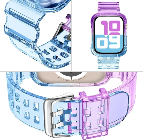 Vista 202 de DABAOZA - Correa transparente compatible con Apple Watch con estuche protector, correa deportiva de TPU con brillo para mujeres y hombres