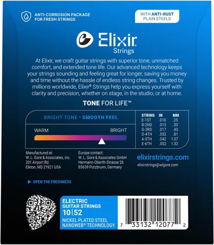 Vista 2 de Elixir Strings - Cuerdas de guitarra eléctrica de acero niquelado con revestimiento NANOWEB - Cuerdas de guitarra eléctrica Elixir - Ligeras/Pesadas