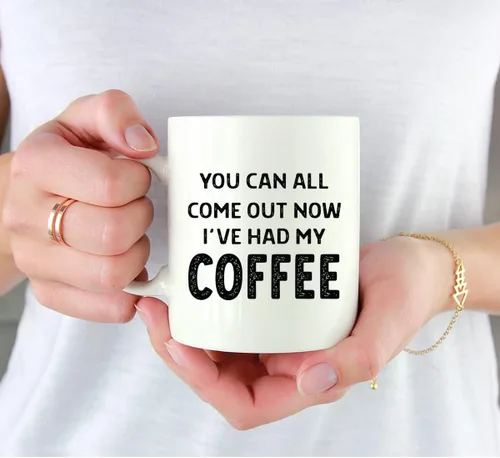 Vista 3 de Andaz Press Taza de café divertida de cerámica de 11 onzas – Come Out Now I've Had My Coffee Tazas de café divertidas para hombres y mujeres