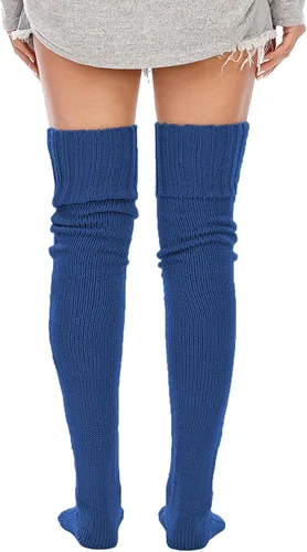 Vista 4 de SherryDC Calcetines altos hasta el muslo de punto trenzado para mujer, calcetines de invierno extra largos sobre la rodilla calentadores de piernas
