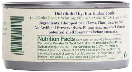 Vista 2 de Bar Harbor Large Cut Canned Chopped Surf Clams in Clam Juice, 6.5 oz. (Pack of 12)