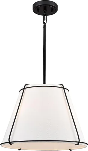 Vista 7 de Lámpara Colgante de Cono con Pantalla de Tambor de Tela con Linterna de Metal de 16 Pulgadas, Candelabros Blancos y Dorados para Cocina, Comedor