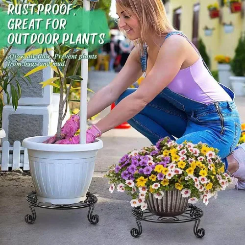 Vista 2 de Kylinbigda Soporte de metal para plantas para interiores y exteriores, soporte de esquina baja, decoración para plantas pequeñas para el hogar