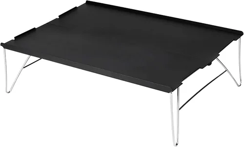 Vista 5 de Mesa plegable de aluminio para acampar al aire libre, tamaño mini, fácil de empacar, con bordes desplegables, mesa de picnic con bolsa de transporte