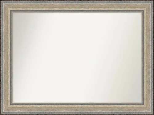 Vista 303 de Amanti Art Espejo de baño plateado para sobre el fregadero, 28 x 37 pulgadas, elegante espejo rectangular de peltre cepillado, marco de madera