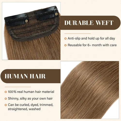 Vista 4 de S-noilite Extensiones de cabello corto con broches, 100% cabello humano real, 2 clips, extensiones con clip para mujeres con cabello delgado, añade