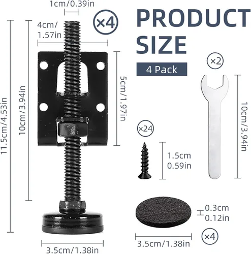Vista 2 de Paquete de 4 patas niveladoras ajustables resistentes – niveladores de muebles para banco de trabajo, mesa, armario, armario