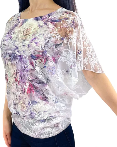 Vista 5 de Brittany Black Top de encaje con estampado floral de manga 34 para mujer