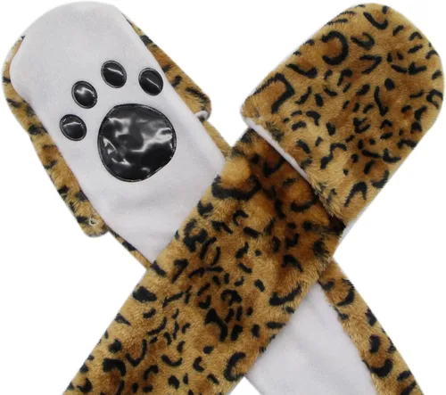 Vista 4 de Bioterti Gorro de peluche 3 en 1 con bufanda de pata larga, combo de manoplas